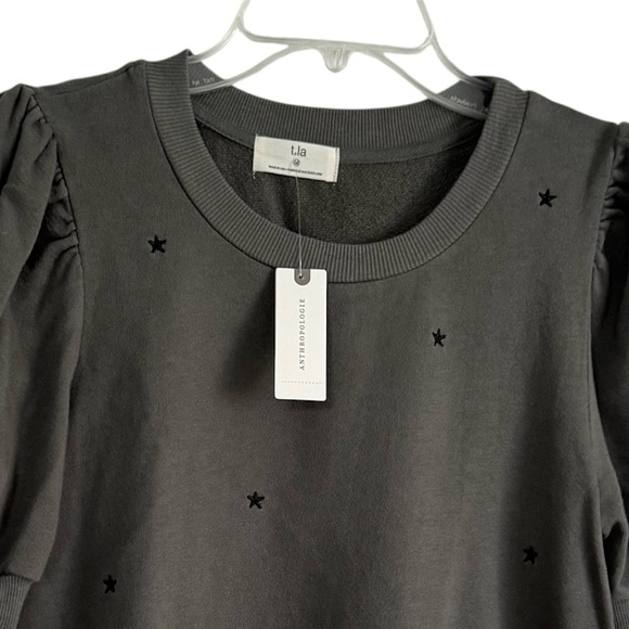 Anthropologie T.La Green Embroidered Stars Puff Short Sleeve Top Sz M New - Picture 9 of 13